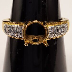 14KT Yellow Gold Semi-Mount 6MM Ring w Diamond Surround Genuine - Size 8